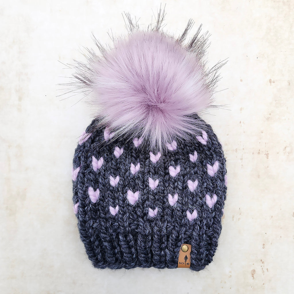 Mini Hearts Toque (Charcoal/Fairy) | RTS 6-12 Months