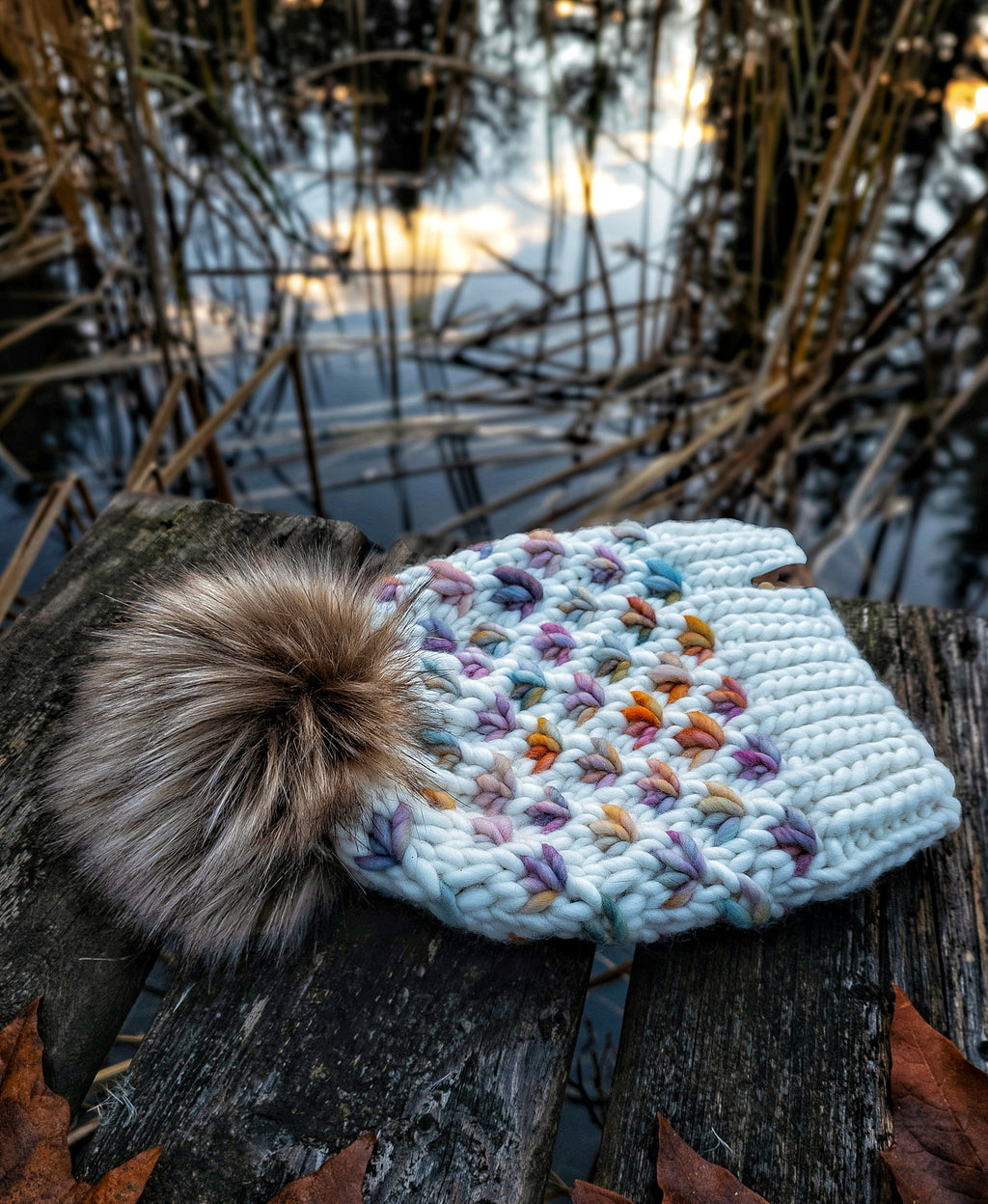 Luxe Line Lotus Flower Beanie (Ivory/Dancing Leaves) | Adult