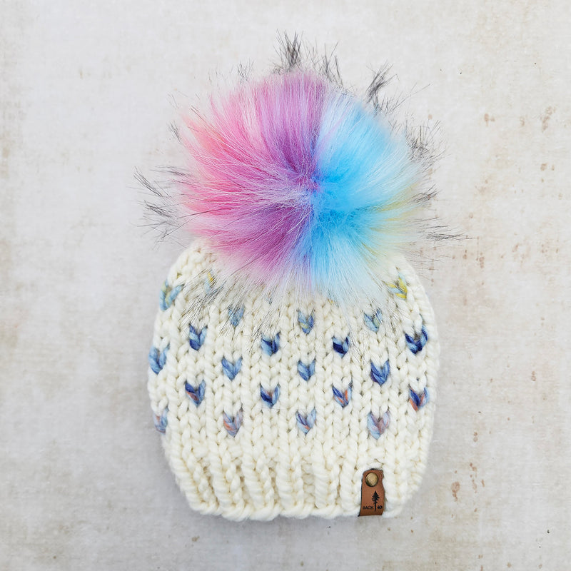 Mini Hearts Toque (Ivory/Dreamcatcher) | RTS 6-12 Months