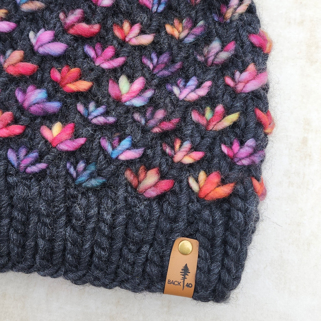 Luxe Line Lotus Flower Beanie (Charcoal/Diana) | Adult