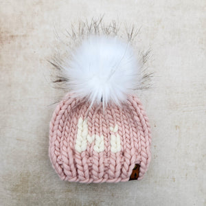 Luxe Line "Hi" Beanie (Blush) | RTS 0-3 Months