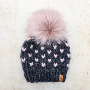 Mini Hearts Toque (Charcoal/Peony | RTS 6-12 Months