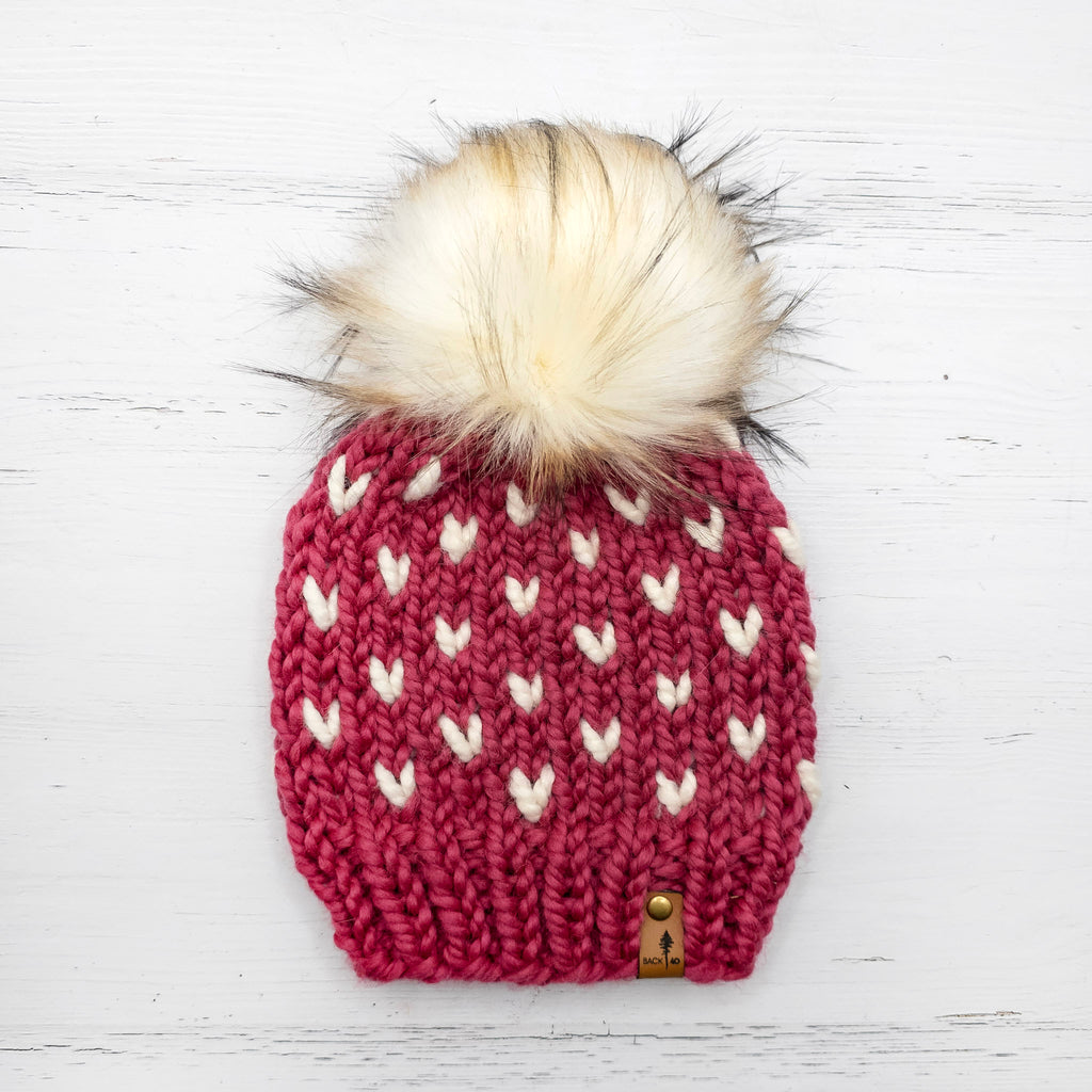 Mini Hearts Toque (Raspberry/Ivory) | 1-3 Years