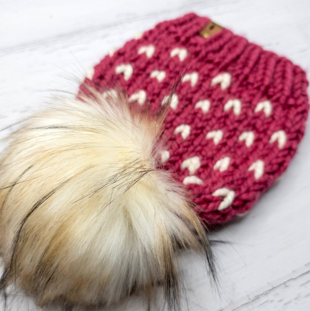 Mini Hearts Toque (Raspberry/Ivory) | 1-3 Years
