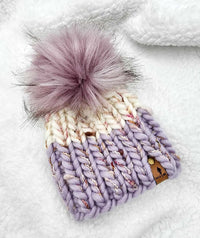 Luxe Line Baby Nokhu Beanie (Ivory & Lilac) | RTS 0-3 Months