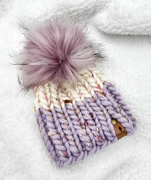 Luxe Line Baby Nokhu Beanie (Ivory & Lilac) | 0-3 Months
