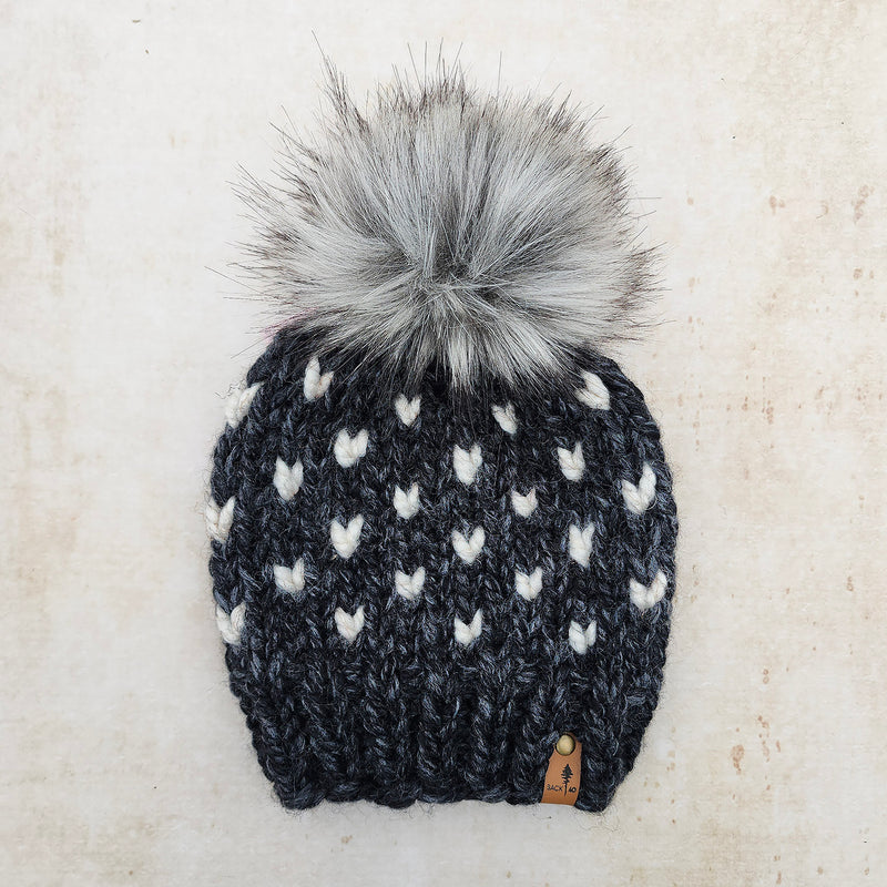 Mini Hearts Toque (Charcoal/Wheat) | RTS 1-3 Years