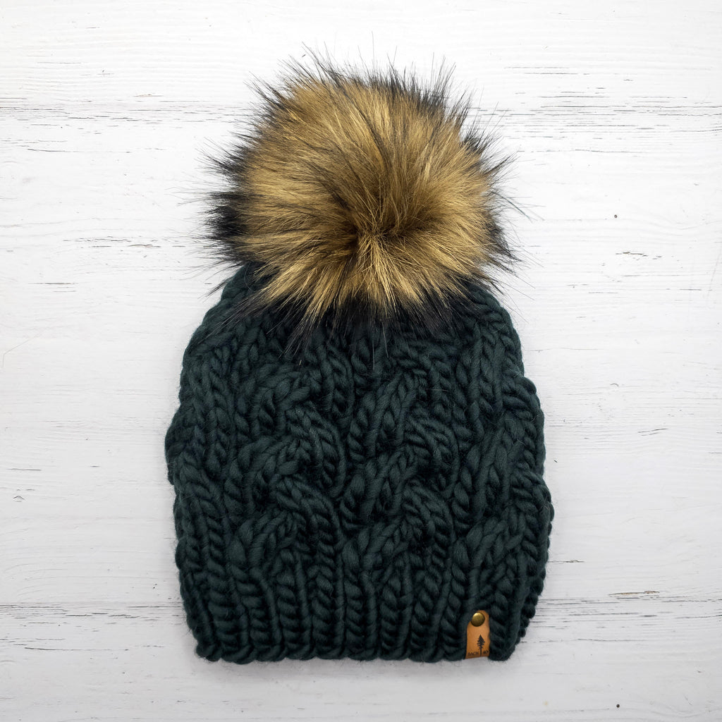 Luxe Line Braided Cable Beanie (Forest Green) | Adult