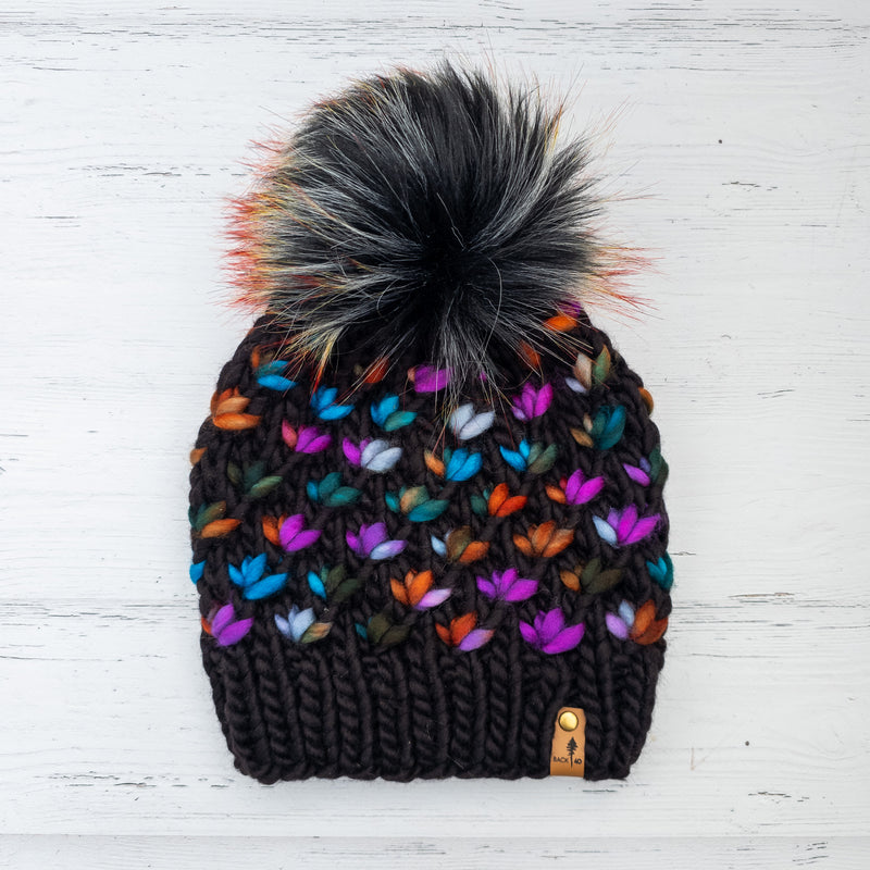 Luxe Line Lotus Flower Beanie (Black/Dragonfly) | Adult