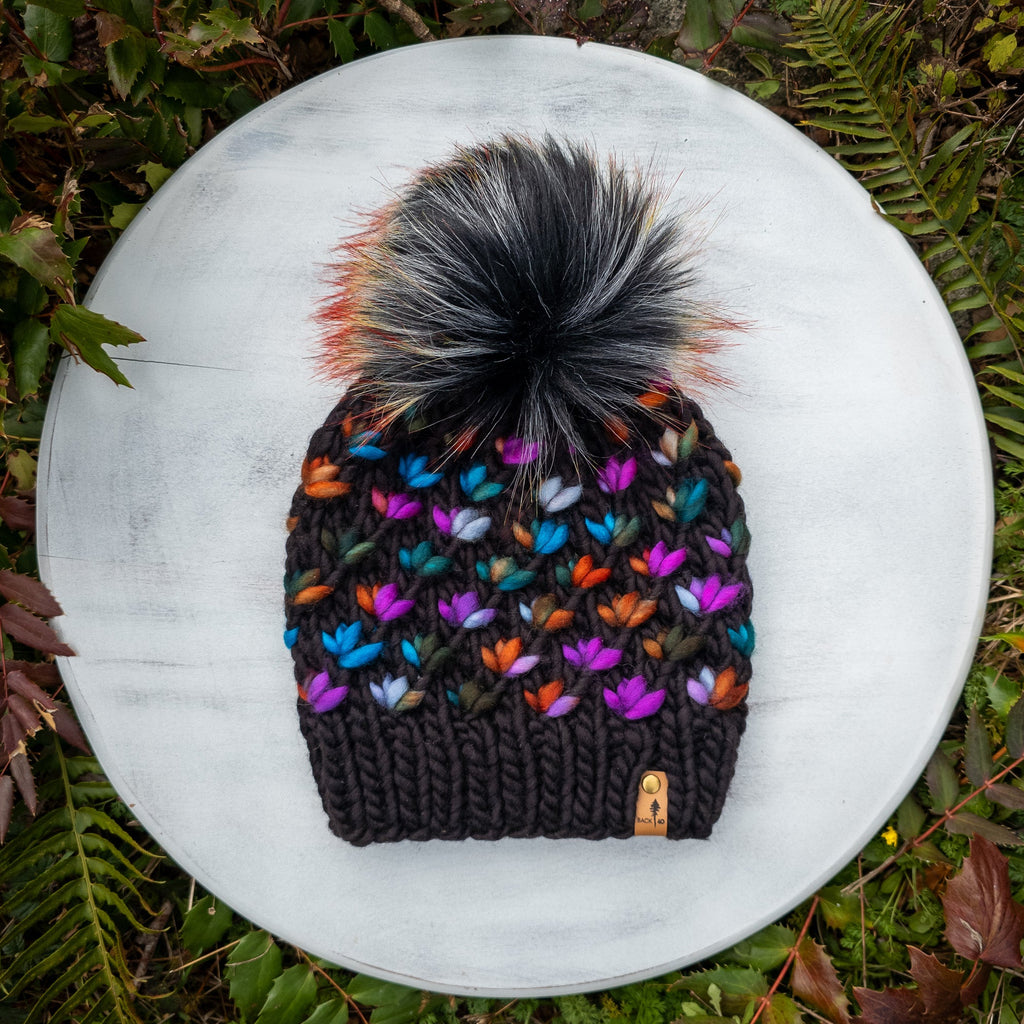 Luxe Line Lotus Flower Beanie (Black/Dragonfly) | Adult