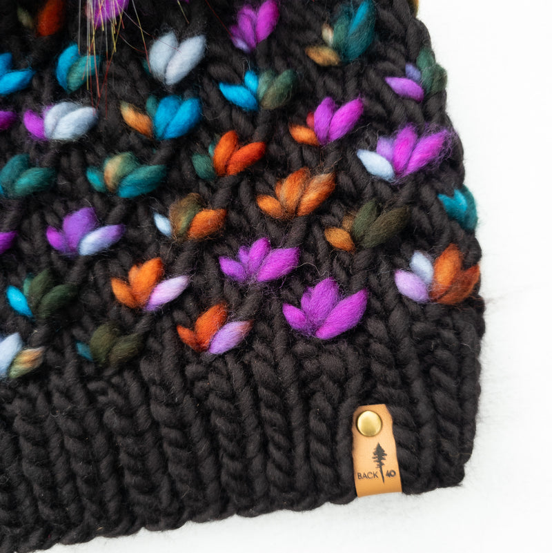 Luxe Line Lotus Flower Beanie (Black/Dragonfly) | Adult