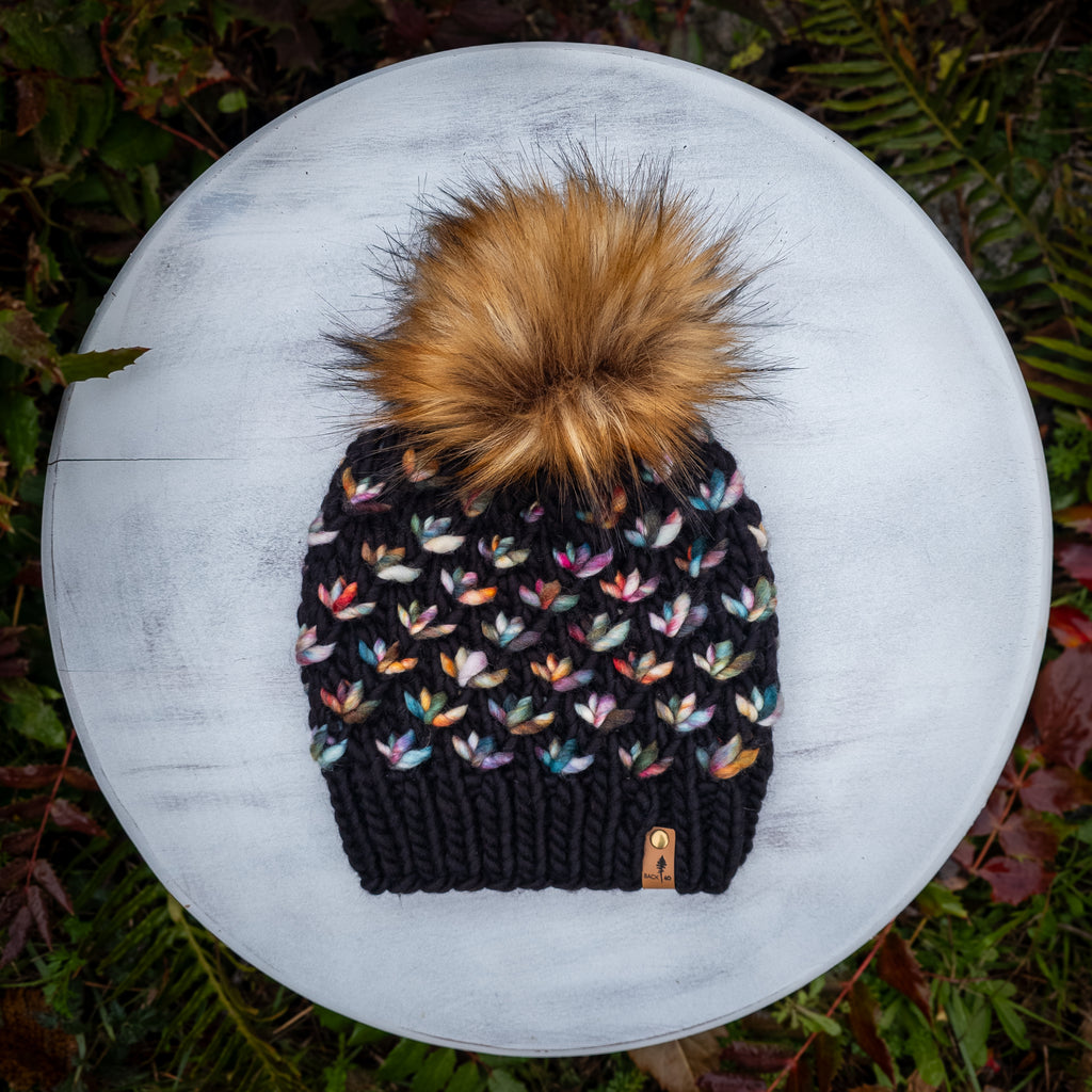 Luxe Line Lotus Flower Beanie (Black/Molino) | Adult