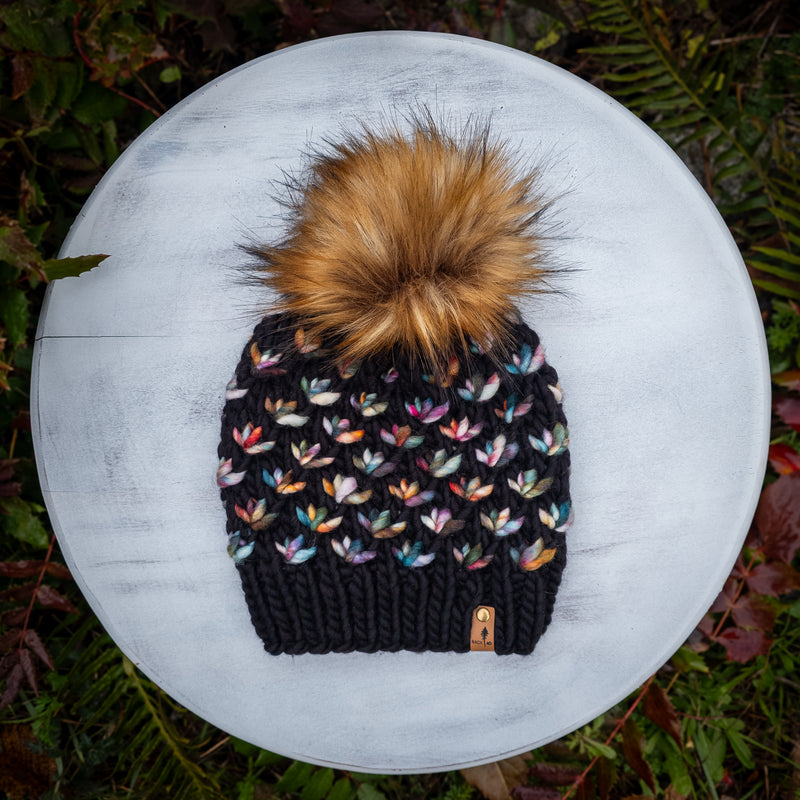 Luxe Line Lotus Flower Beanie (Black/Molino) | Adult