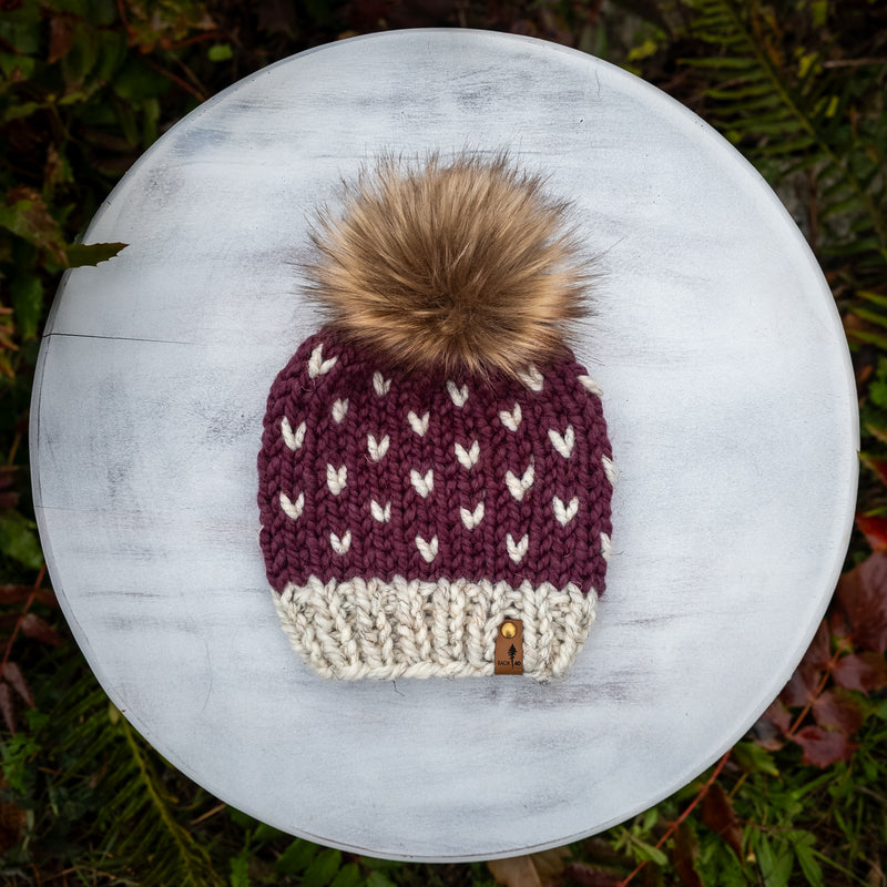 Mini Hearts Toque (Wheat/Fig) | 1-3 Years