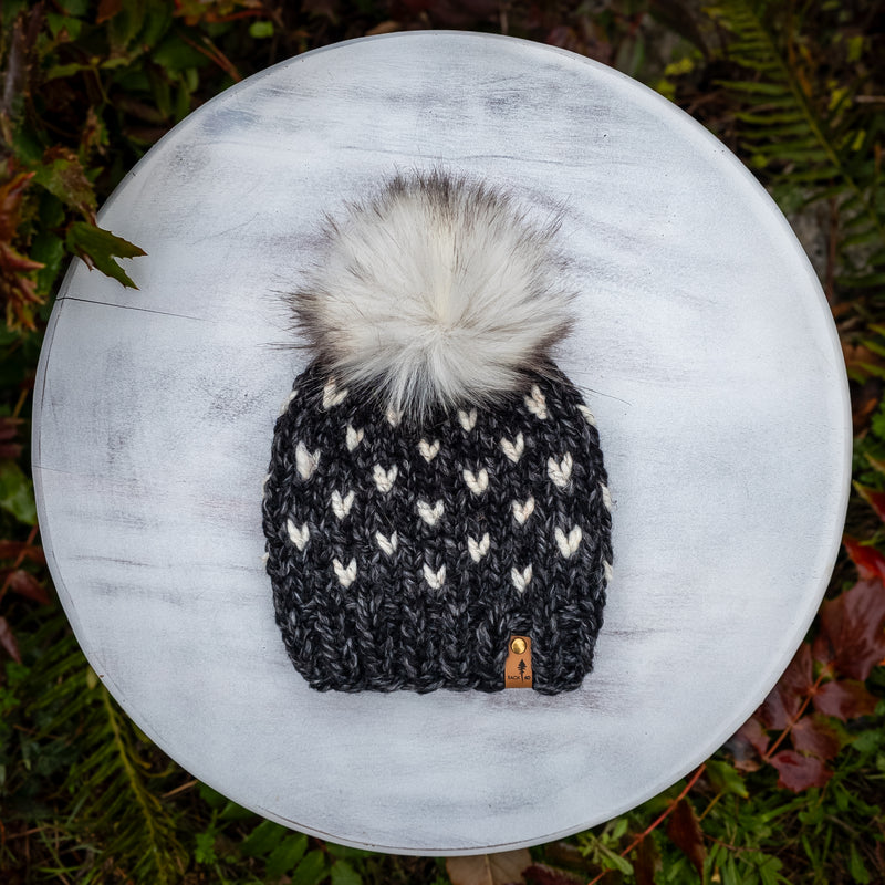 Mini Hearts Toque (Charcoal/Wheat) | 1-3 Years