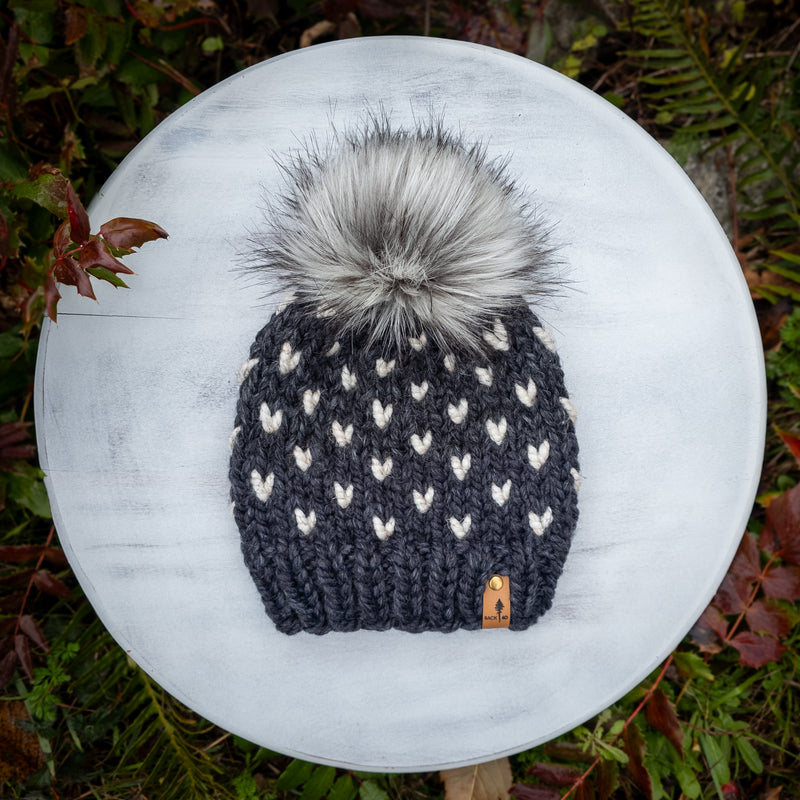 Mini Hearts Toque (Charcoal/Wheat) | 3-9 Years