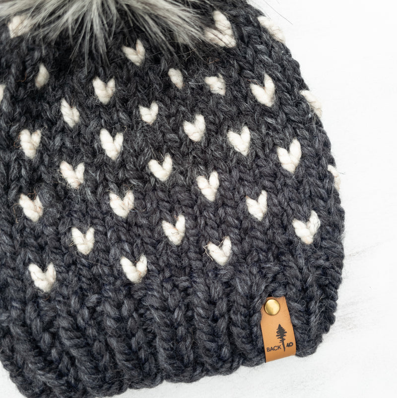 Mini Hearts Toque (Charcoal/Wheat) | 3-9 Years