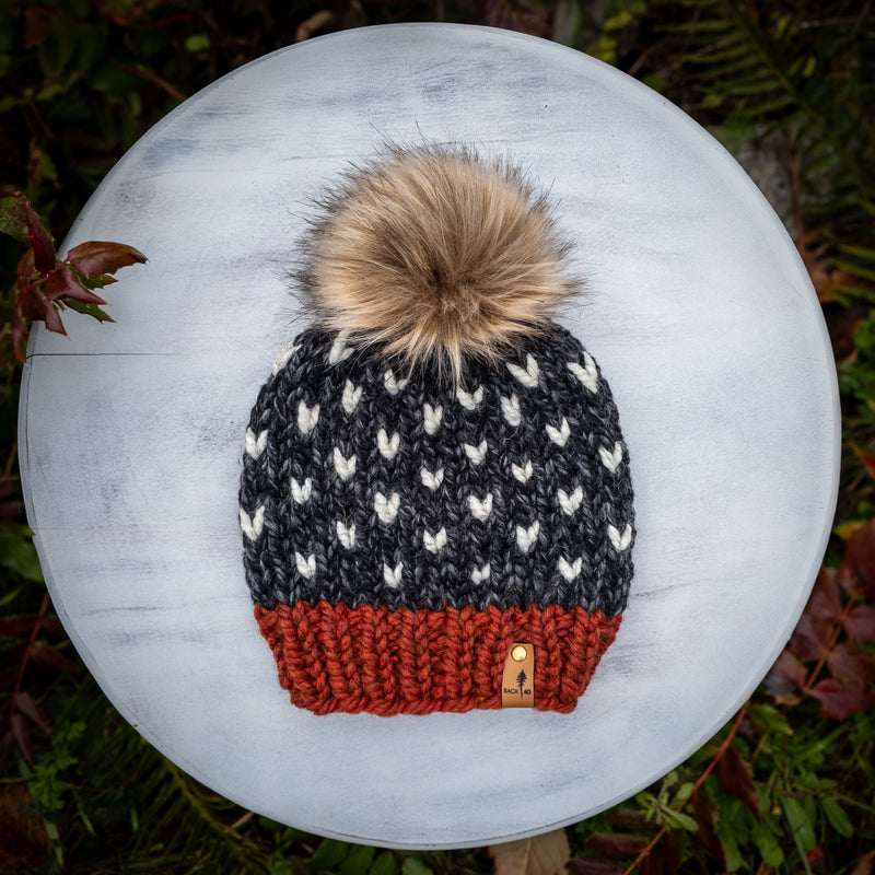 Mini Hearts Toque (Charcoal/Spice) | 3-9 Years