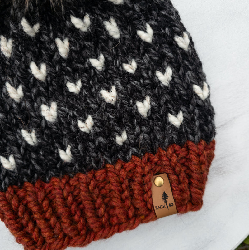 Mini Hearts Toque (Charcoal/Spice) | 3-9 Years