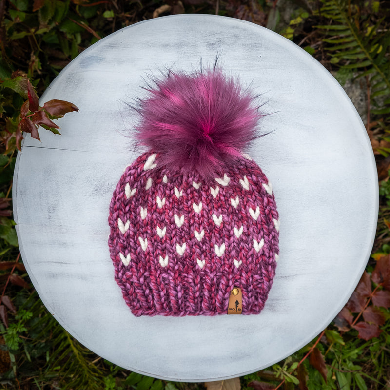 Mini Hearts Toque (Wildberry & Ivory) | 3-9 Years