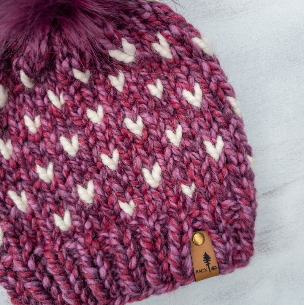 Mini Hearts Toque (Wildberry & Ivory) | 3-9 Years