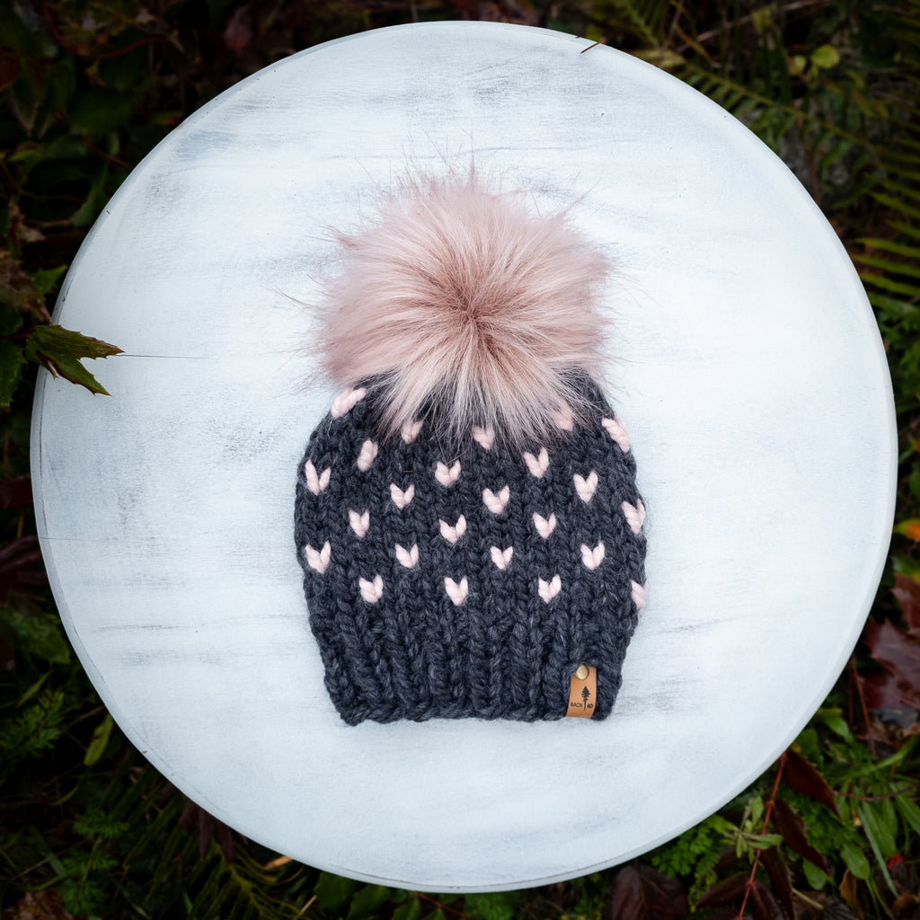 Mini Hearts Toque (Charcoal/Peony | 6-12 Months