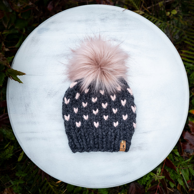 Mini Hearts Toque (Charcoal/Peony | 6-12 Months