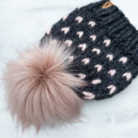 Mini Hearts Toque (Charcoal/Peony | 6-12 Months