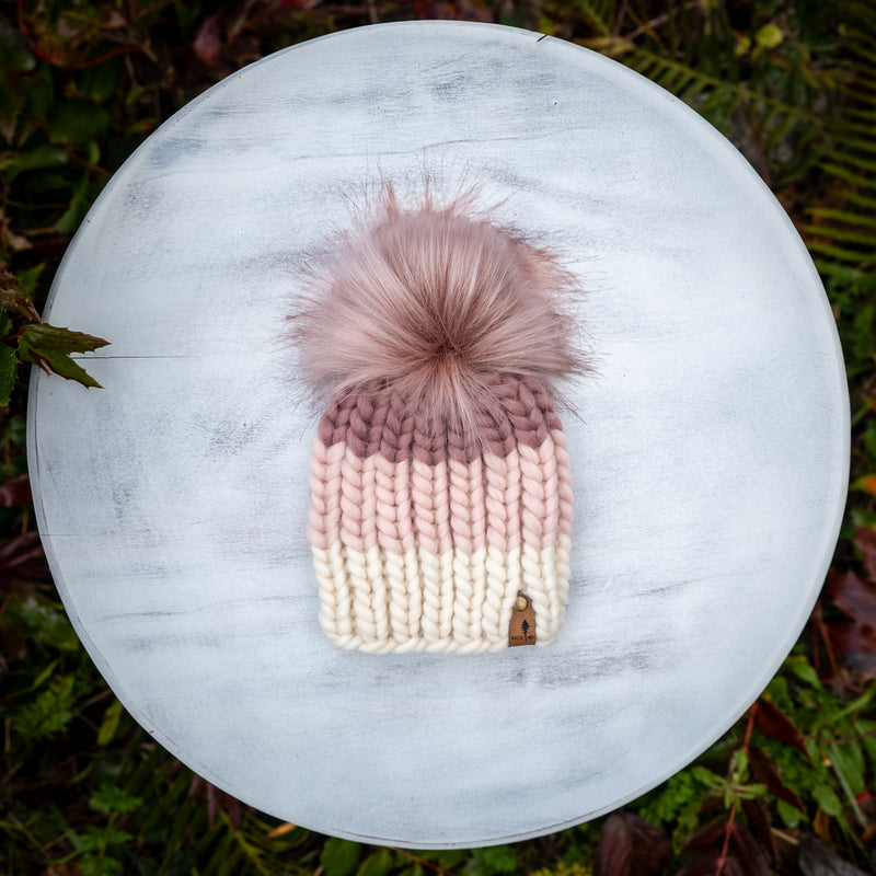 Luxe Line Nokhu Beanie (Ivory/Pink) | 3-6 Months