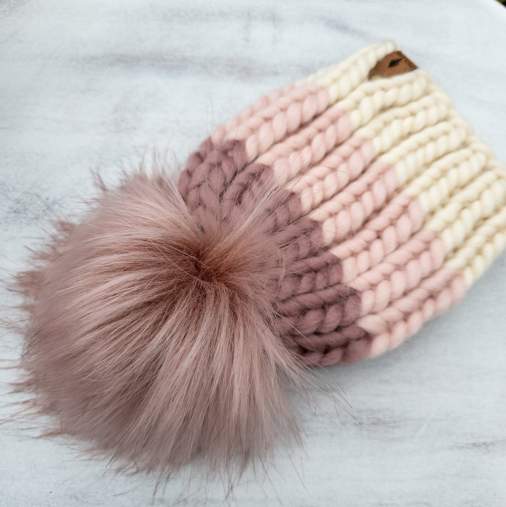 Luxe Line Nokhu Beanie (Ivory/Pink) | 3-6 Months