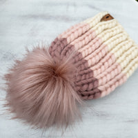 Luxe Line Nokhu Beanie (Ivory/Pink) | 3-6 Months