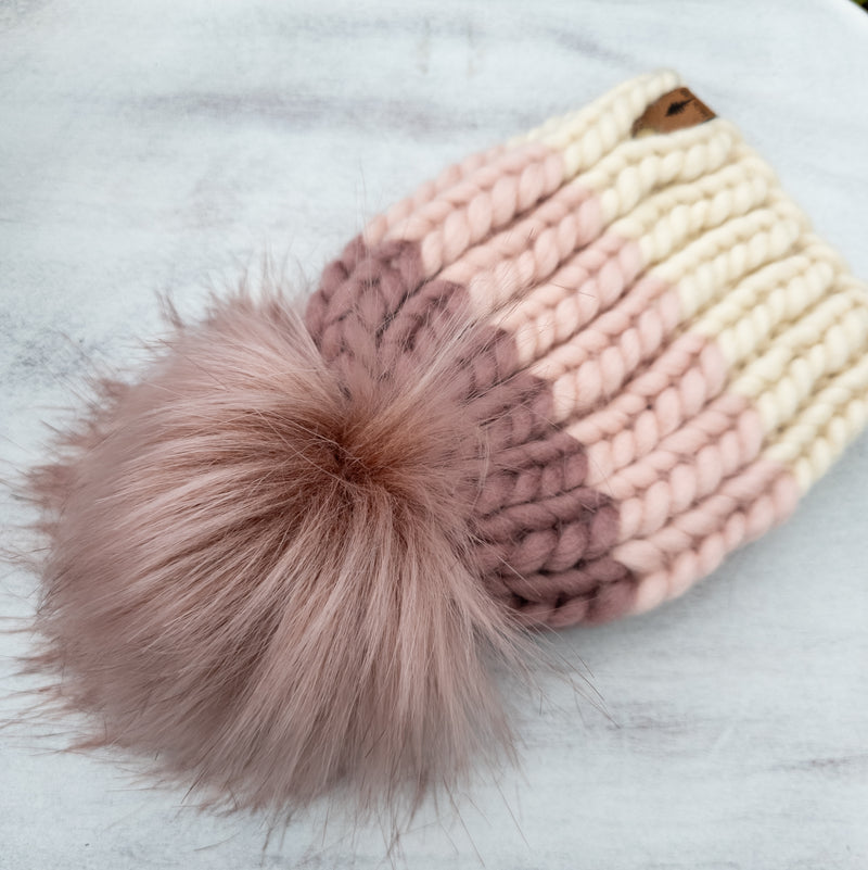 Luxe Line Nokhu Beanie (Ivory/Pink) | 3-6 Months