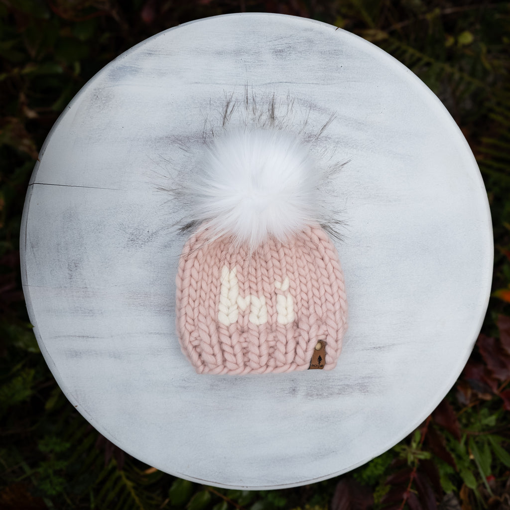 Luxe Line "Hi" Beanie (Blush) | 0-3 Months
