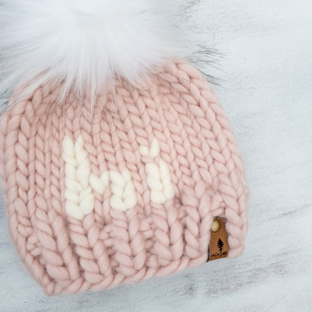 Luxe Line "Hi" Beanie (Blush) | 0-3 Months