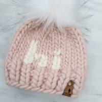 Luxe Line "Hi" Beanie (Blush) | 0-3 Months