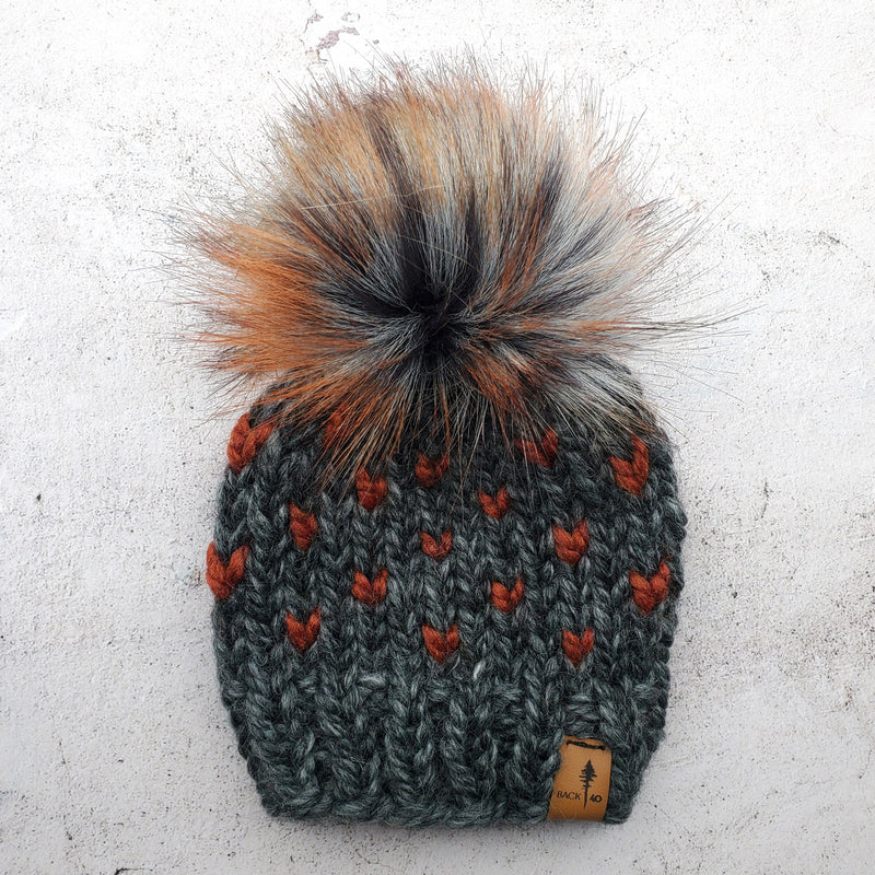 0-3 Months Mini Hearts Toque RTS | Granite & Russet