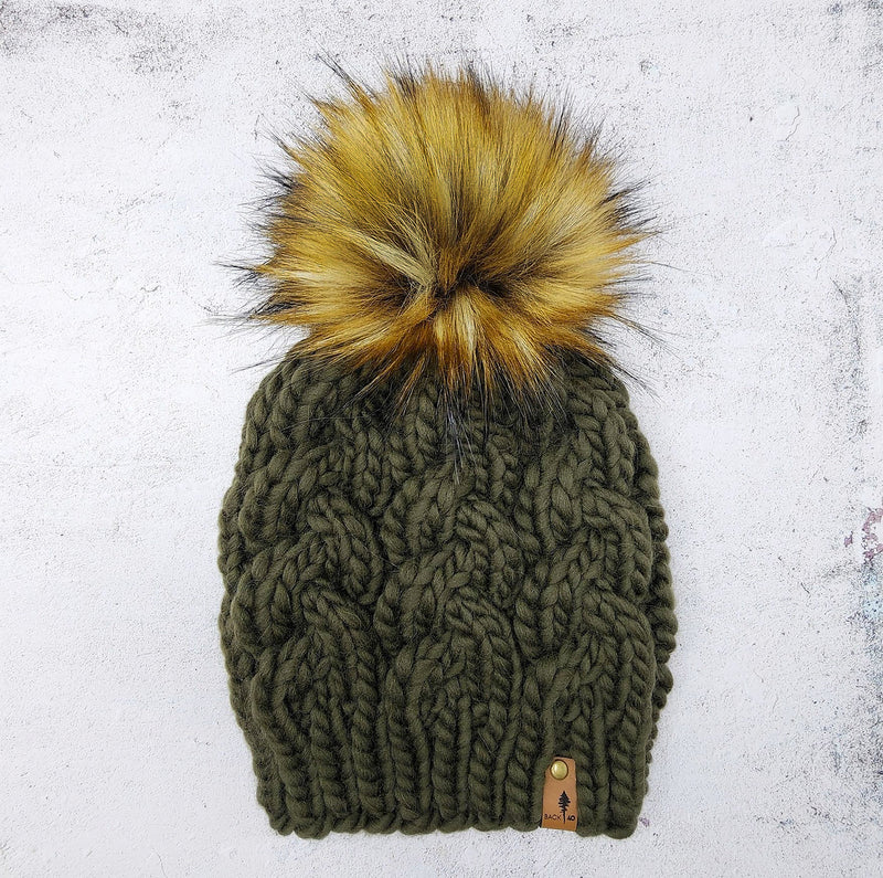Luxe Line Braided Cable Beanie (Olive) | Adult RTS