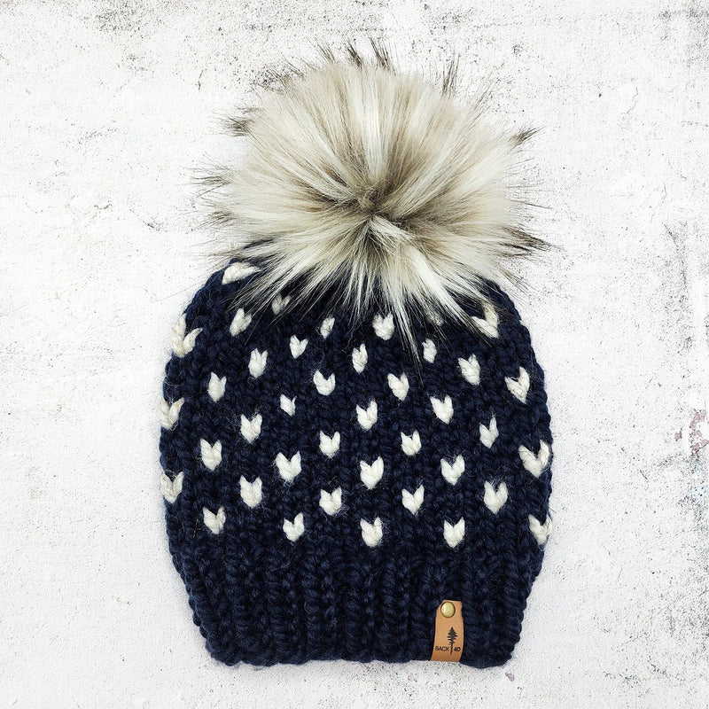 Classic Line Mini Hearts Toque (Navy/Wheat) | Adult RTS