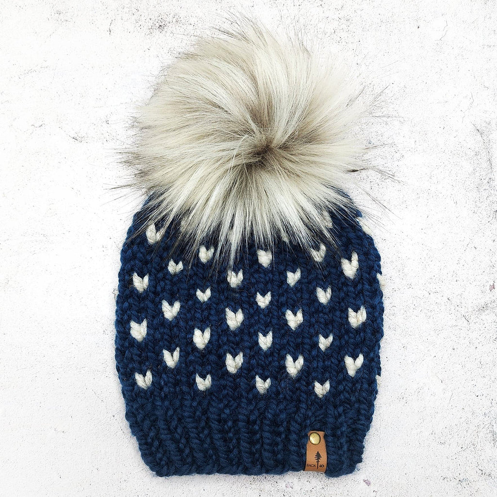 3-9 Years Mini Hearts Toque |  Petrol Blue & Wheat